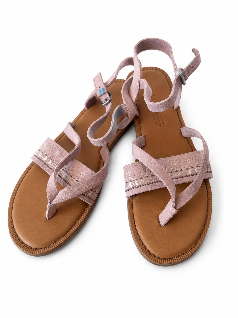 TOMS Lexie Pink Suede Embroidered Ankle Strap Sandals Womens Size 6